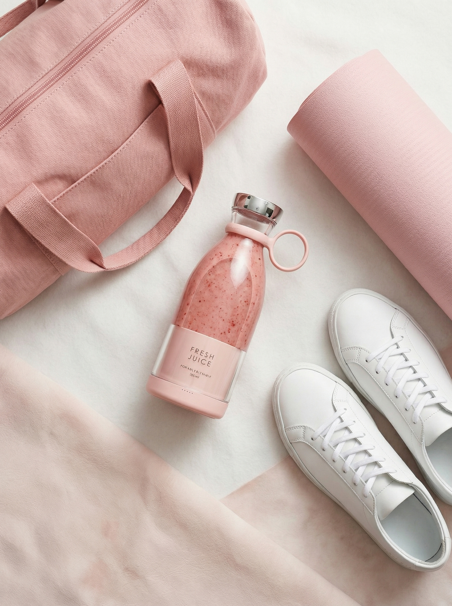 Blender portable Fresh Juice rose avec sac de sport et tapis de yoga