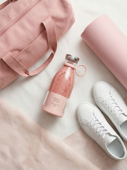 Blender portable Fresh Juice rose avec sac de sport et tapis de yoga